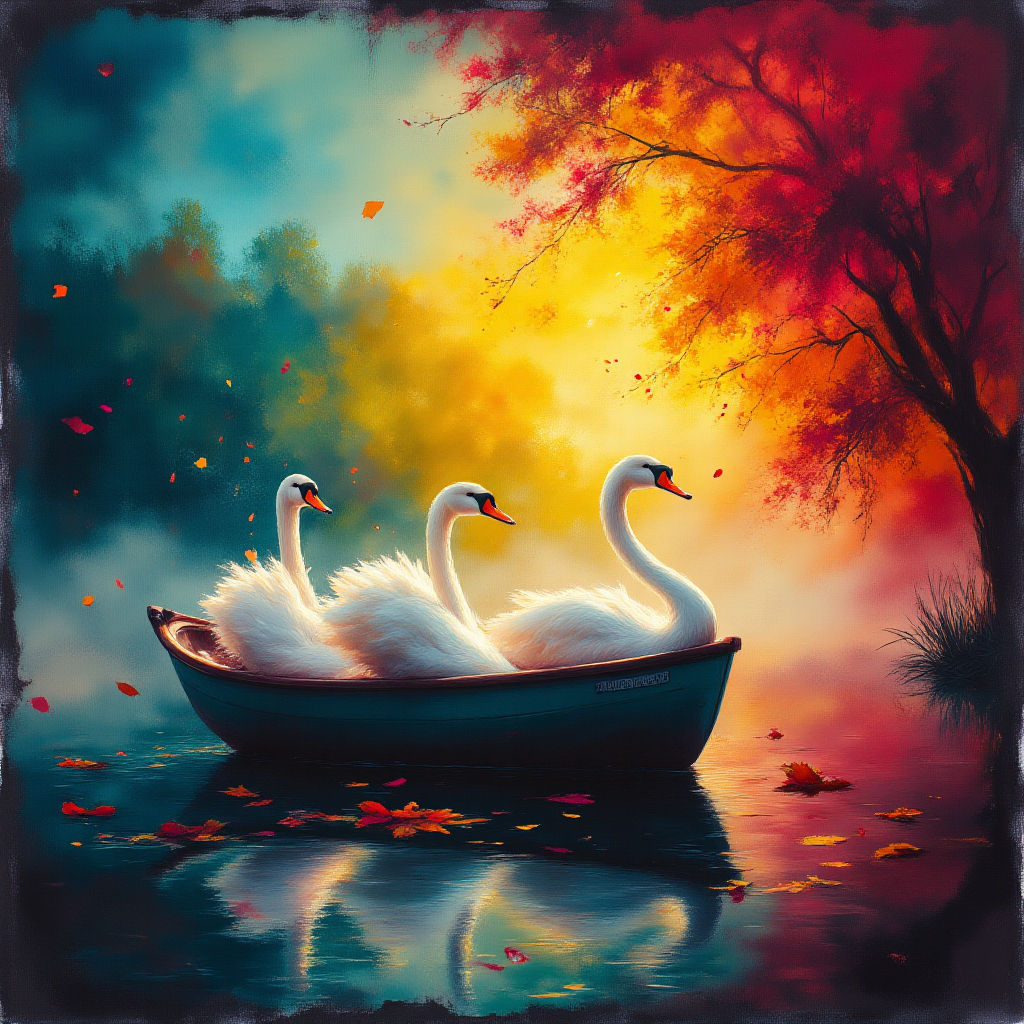 Swans on the Lake in a rowboat