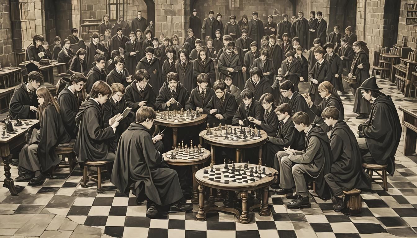 hogwarts students playing wizards chess