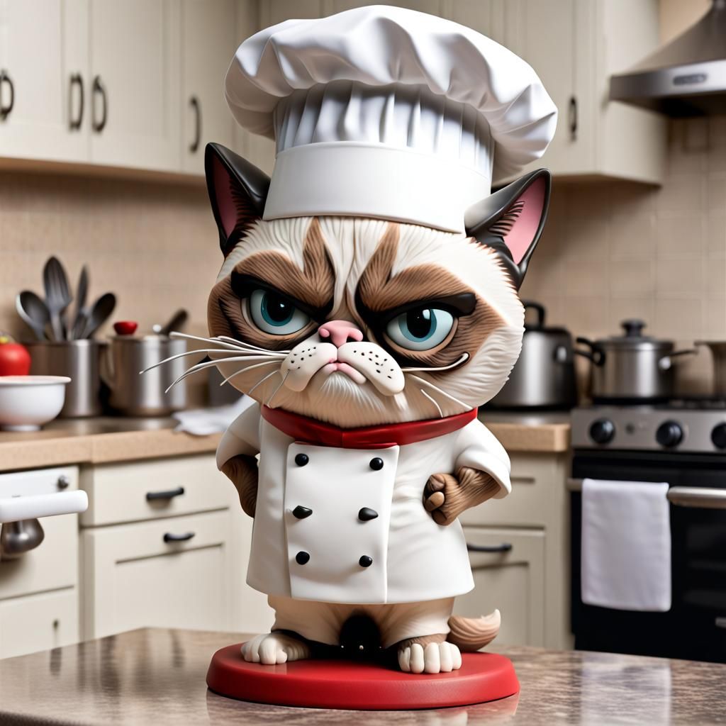 A Grumpy Cat-themed bobblehead, with an oversized, wobbly he...