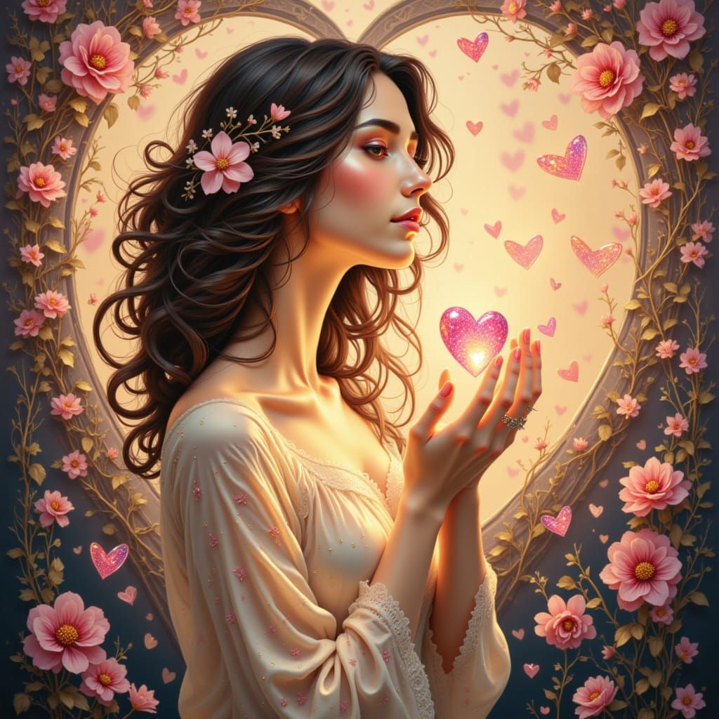 portrait <lora:Holding a Heart:1.0> woman holding a heart