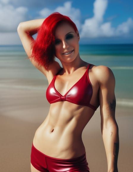 Forward large chest, Muscular abs, Pixie haircut red hair, H...