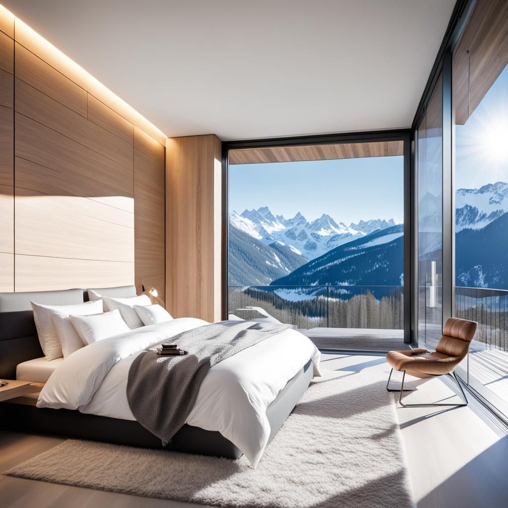a modern bedroom inside a modern minimalist mansion in the s...
