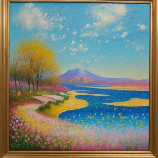 Spring Flowers and Birds in Neo-Impressionist Style