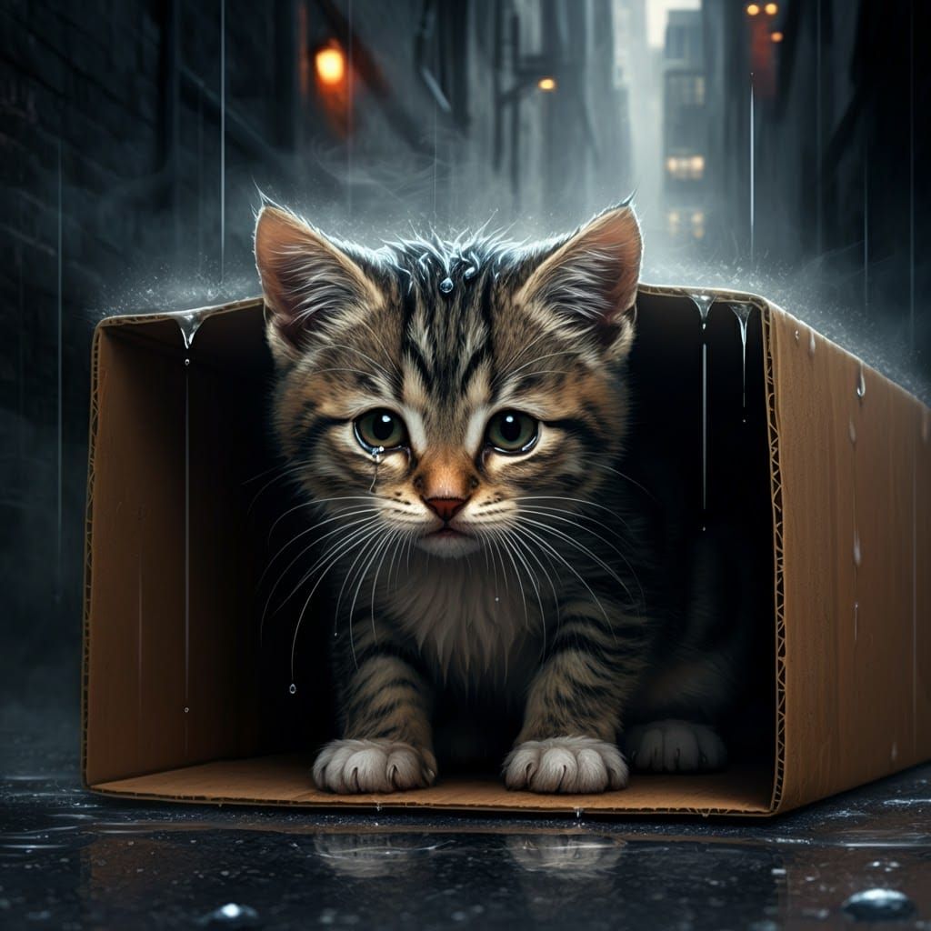 A tabby kitten hiding in a box  by @Hyperborean