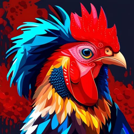 Rooster With A Blue Mullet #2 - Ai Generated Artwork - Nightcafe Creator