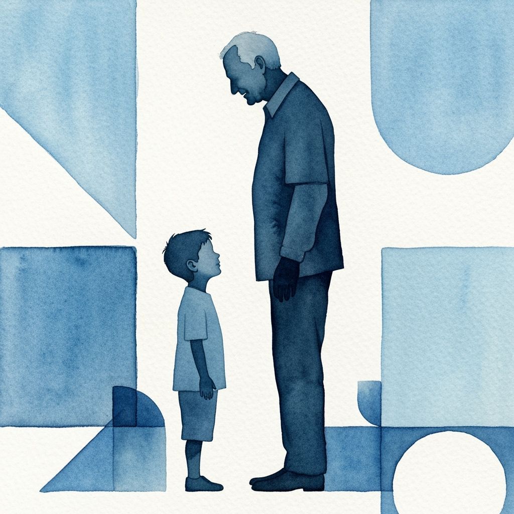 Watercolor Silhouette of Man and Boy in Geometric Style