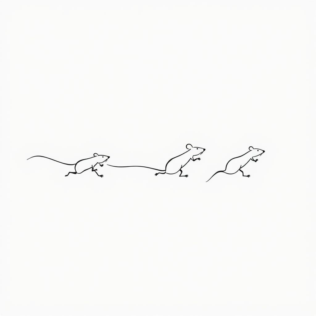 Drawing, a single line formed to three running mouse, minimalistic art  by @EHACKMANN 