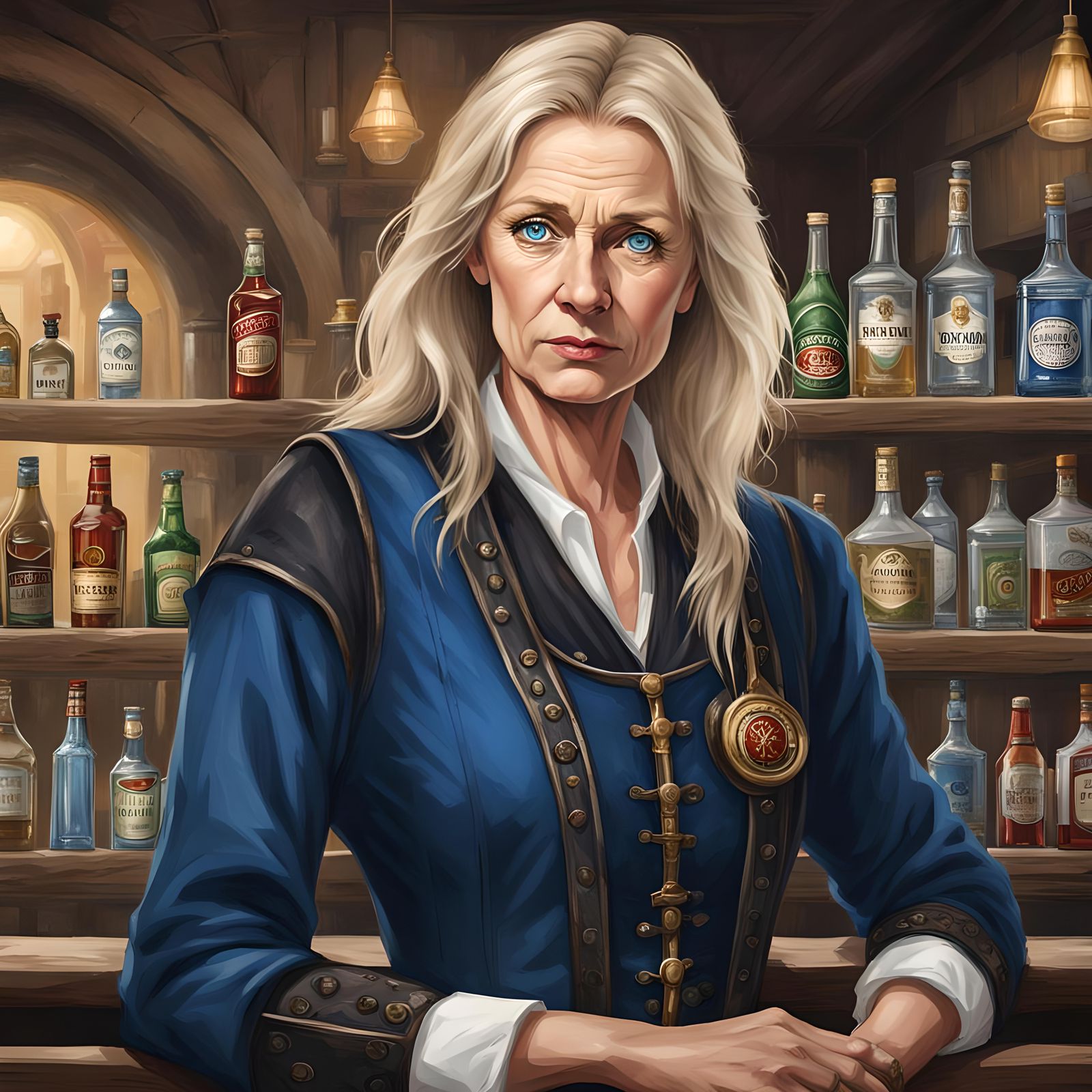 An attractive woman in her 50
s with blonde hair and blue ey...