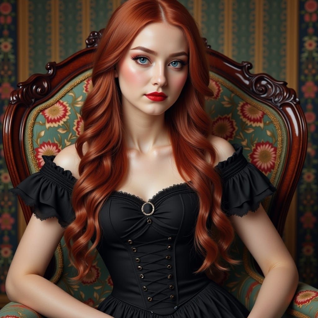 Donna rossa vestita di nero.