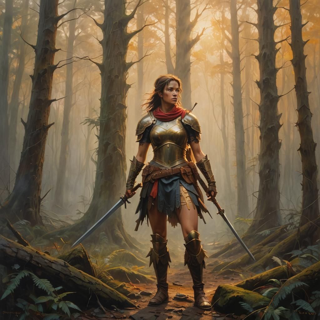 A single female warrior ready to go to battle