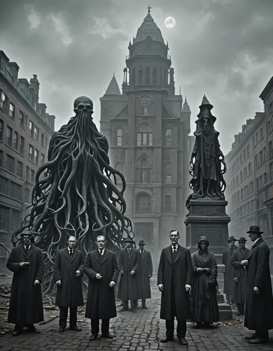 H. P. Lovecraft (center right) at Miskatonic University in 1927 with the Ancient Languages Study Group.