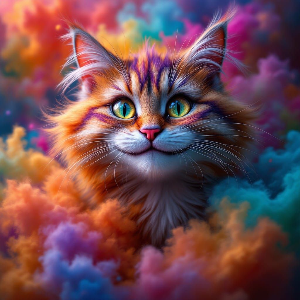 Cheshire cat. Bright colors. Mischievous.   by @FluffyGlowfish