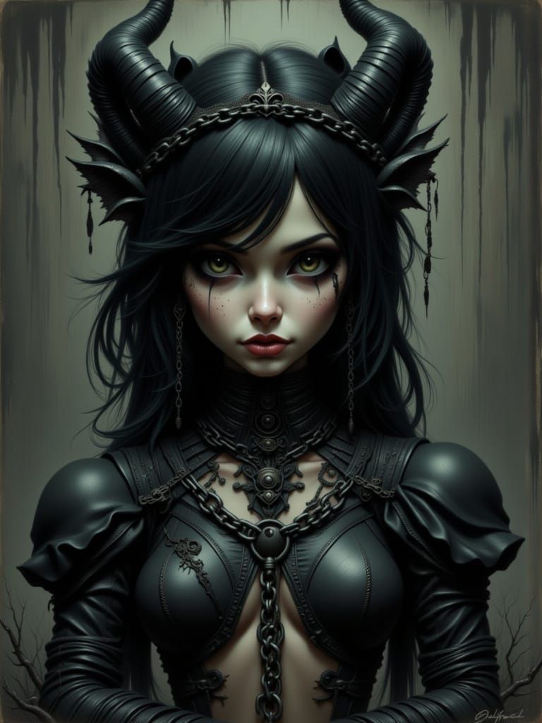 Goth Bratz Woman Escaping Chains in Hyperrealistic Style