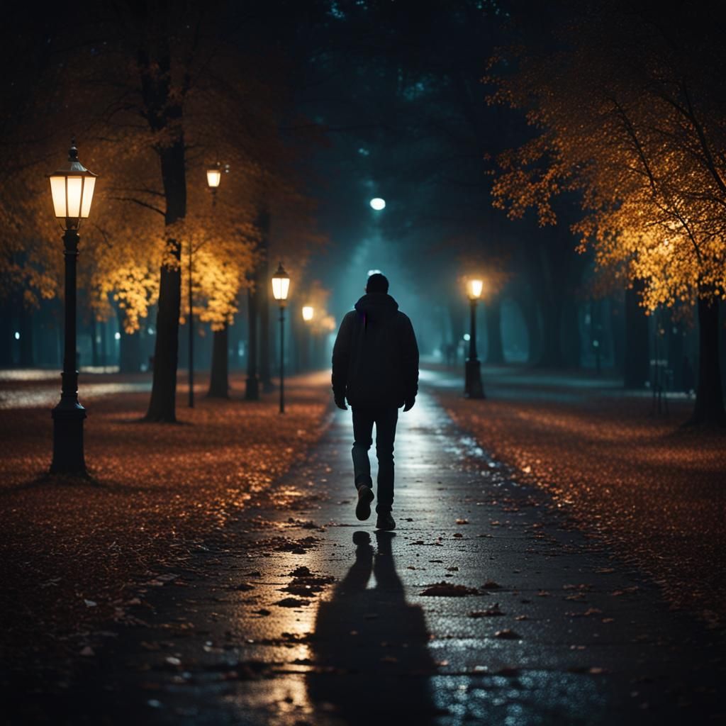 Solitary Man Walks a Dark Road: Professional Photography