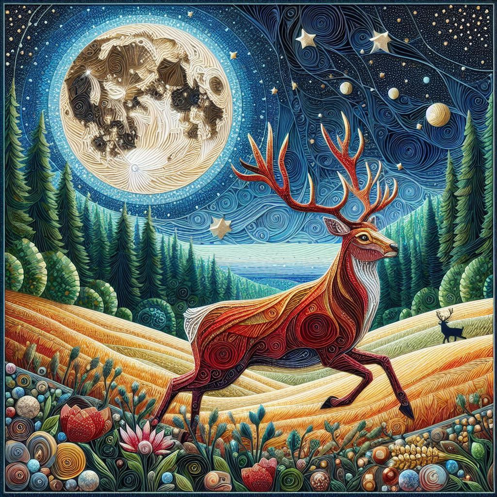 Mosaic and Quilling Deer by Moonlight II