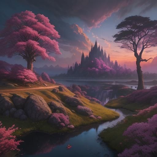 Enchanting Fantasy Landscape with Giant Trees