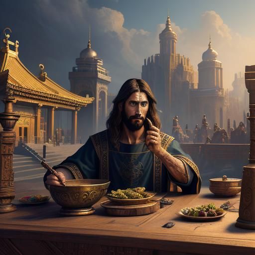 Jesus turning over marketplace tables at the temple