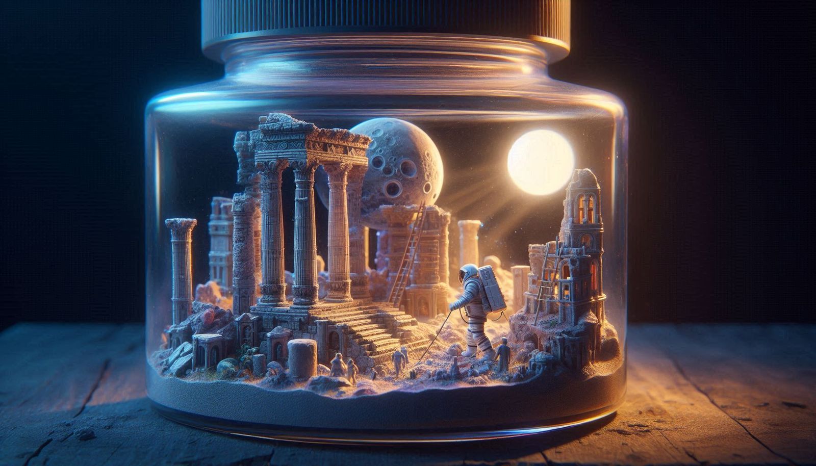 Astronaut Explorer In Glass Jar