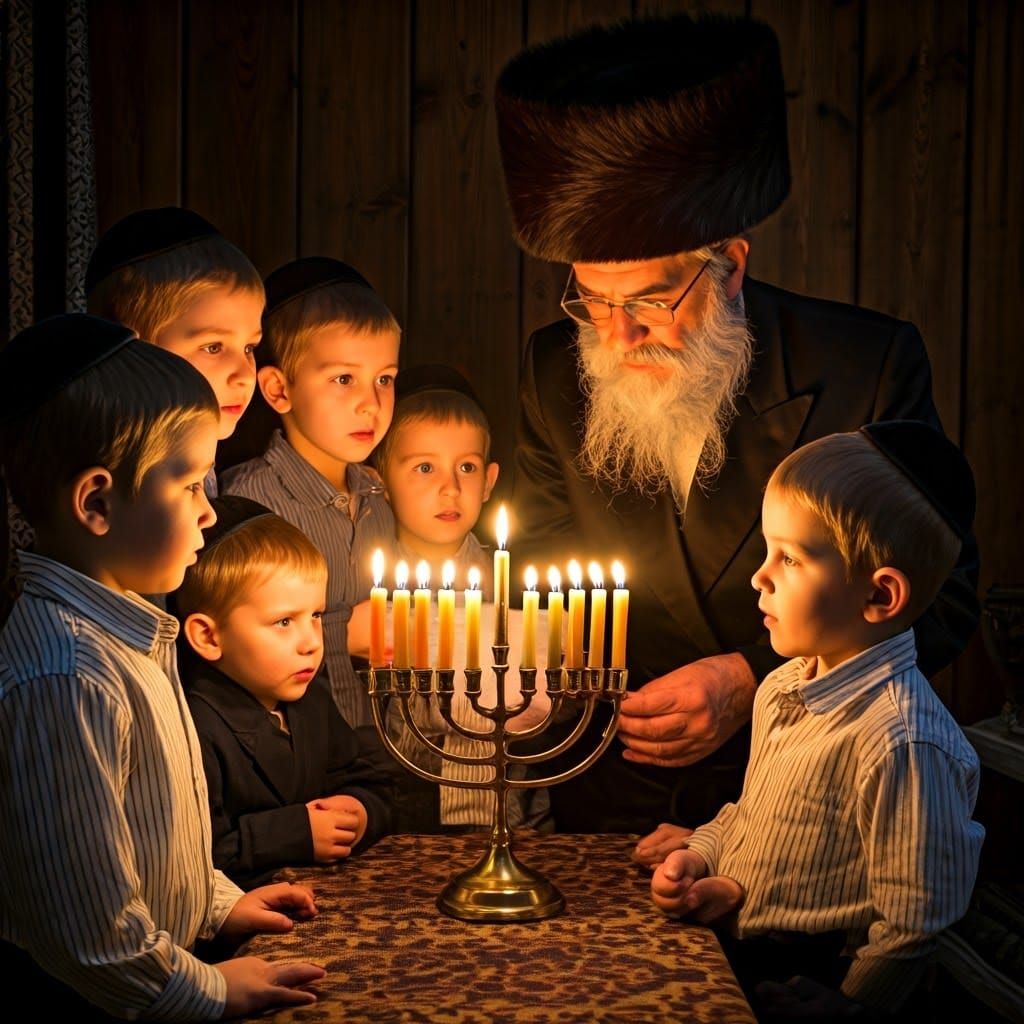 Eight Young Jewish Boys Become Menorah Candles in a Traditio...