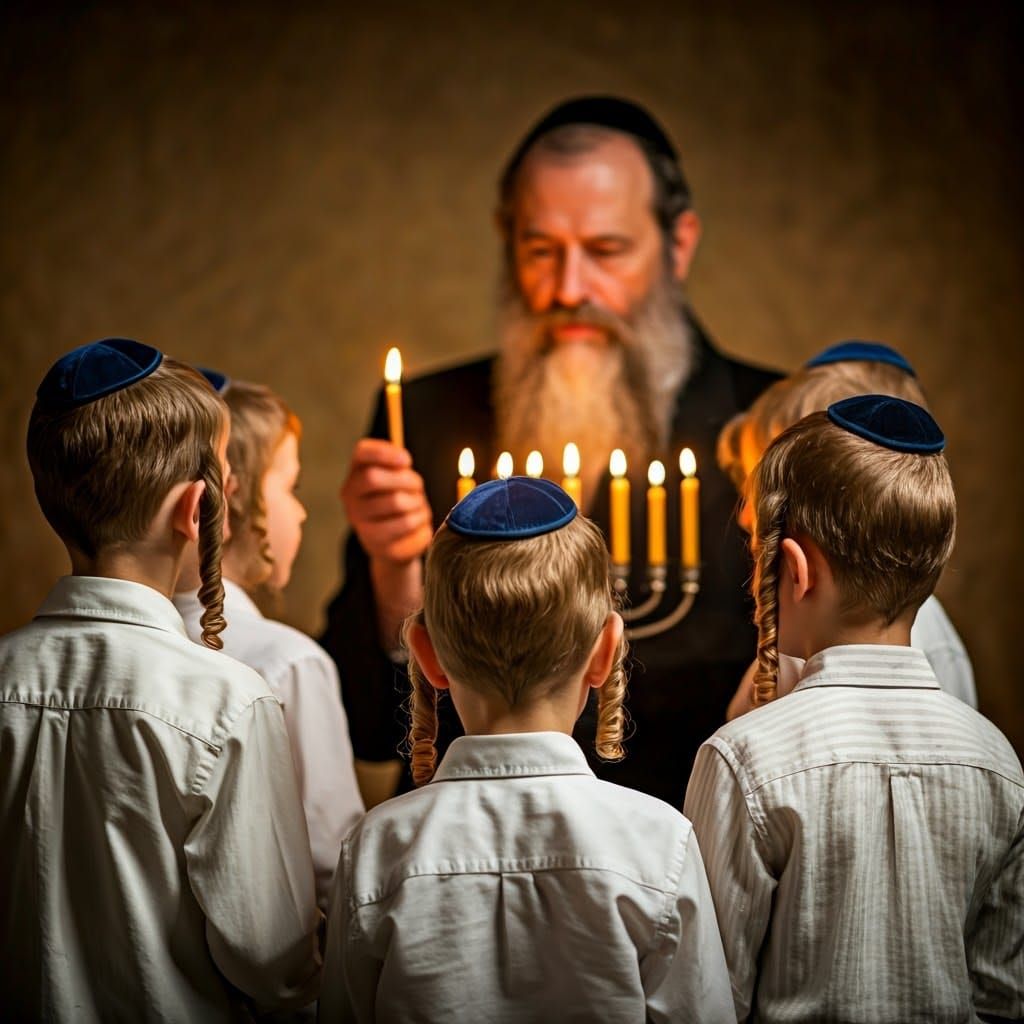 Young Jewish Boys Celebrate Hanukkah in Warm Intimacy