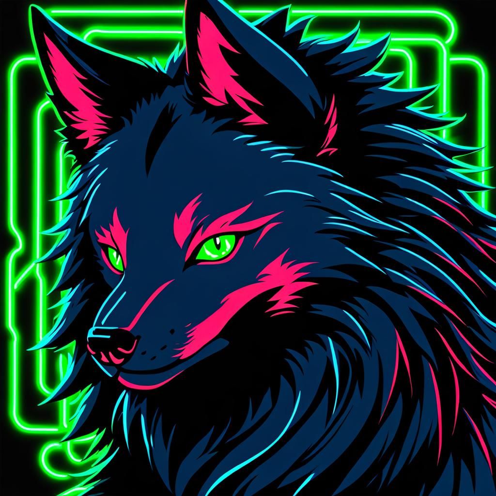 #3 Furry art Krystal Wolf (Schwarz, rot mit neon grün Augen ...