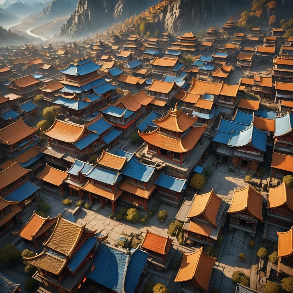 Tibetan Village Transformed into Art Gallery: Aerial View