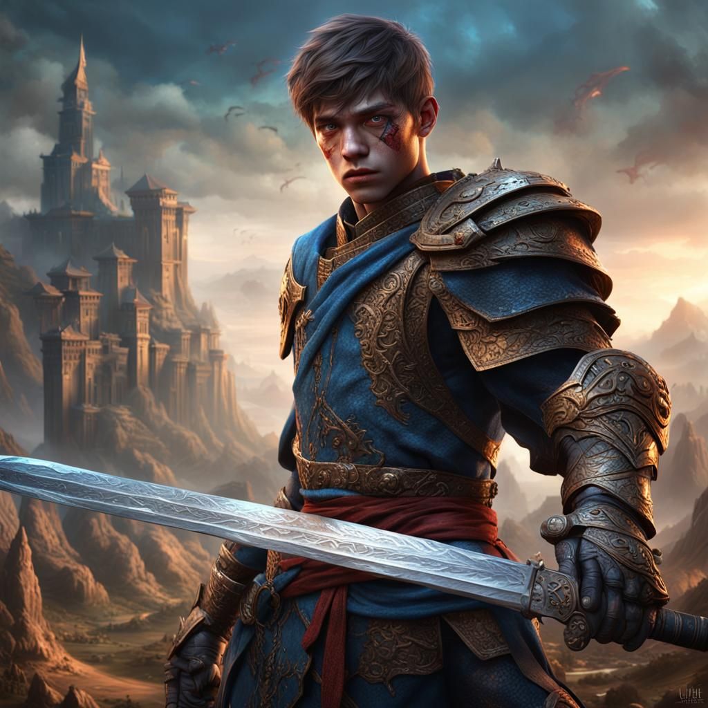 a 16 year old with a big sword in his back.
