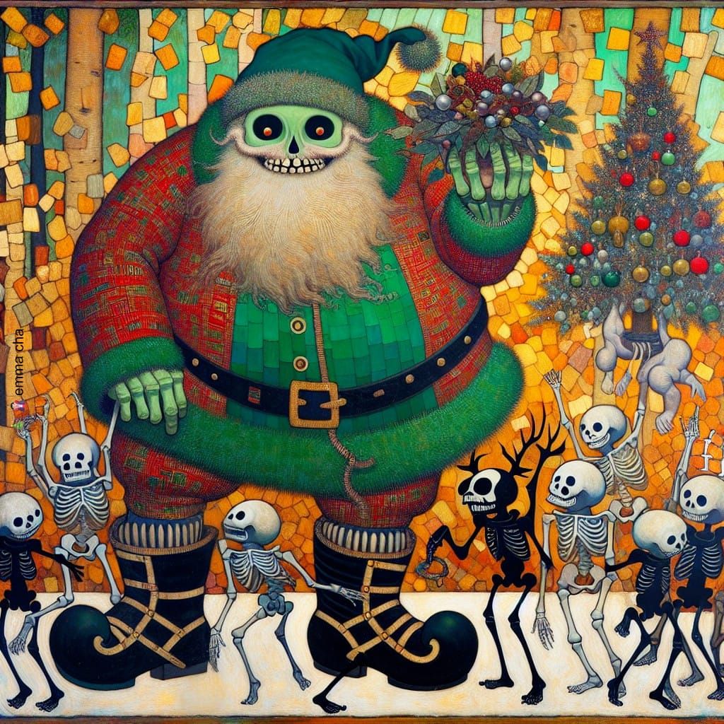 Jolly Skeleton Santa's Festive Dance Party