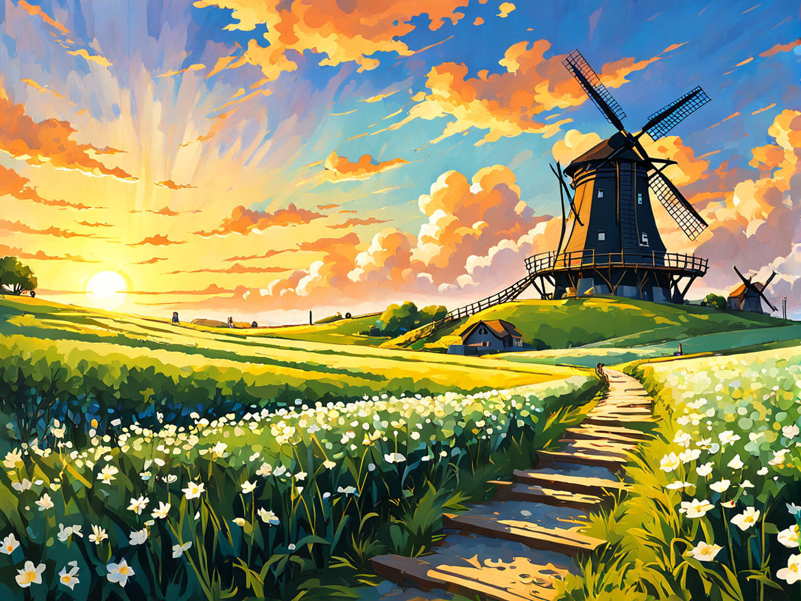 Windmill in Dutch Landscape