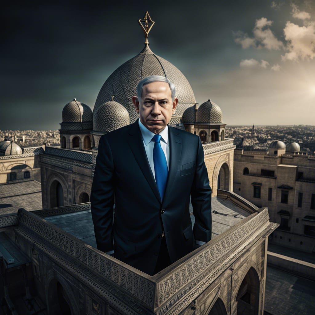 Hyperrealistic Portrait of Benjamin Netanyahu on Rooftop