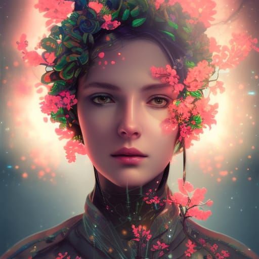 cyberpunk girl in flowers  by @Cristian