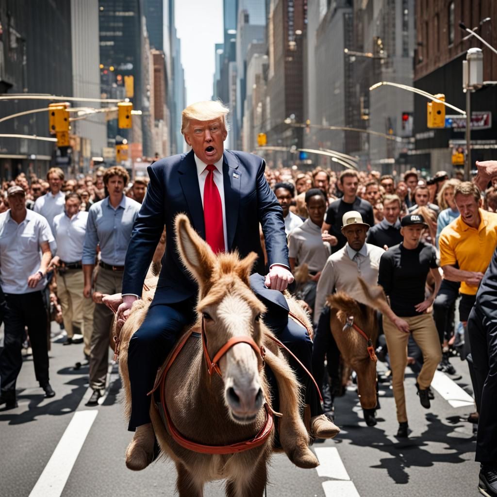 Donald Trump Riding on a Donkey in the middle of a busy New ...