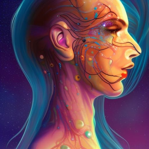 Woman with cosmic skin. biopunk