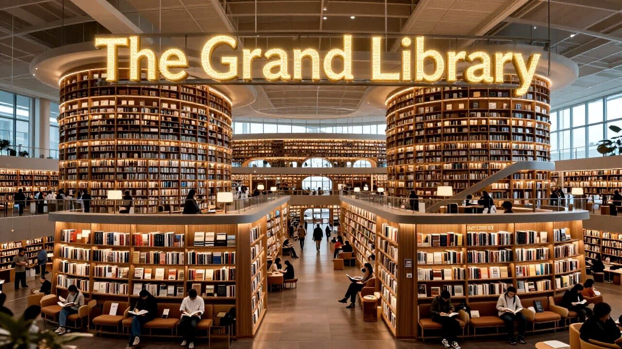 Futuristic Grand Library Exterior in Hyper-Realistic Style