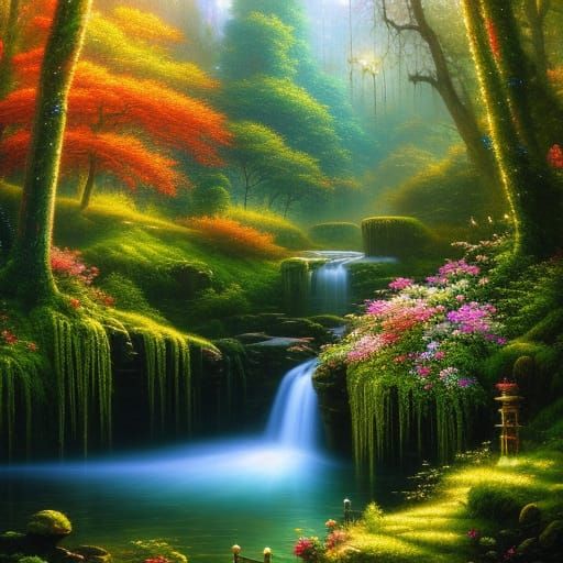 Enchanted waterfall - AI Generated Artwork - NightCafe Creator