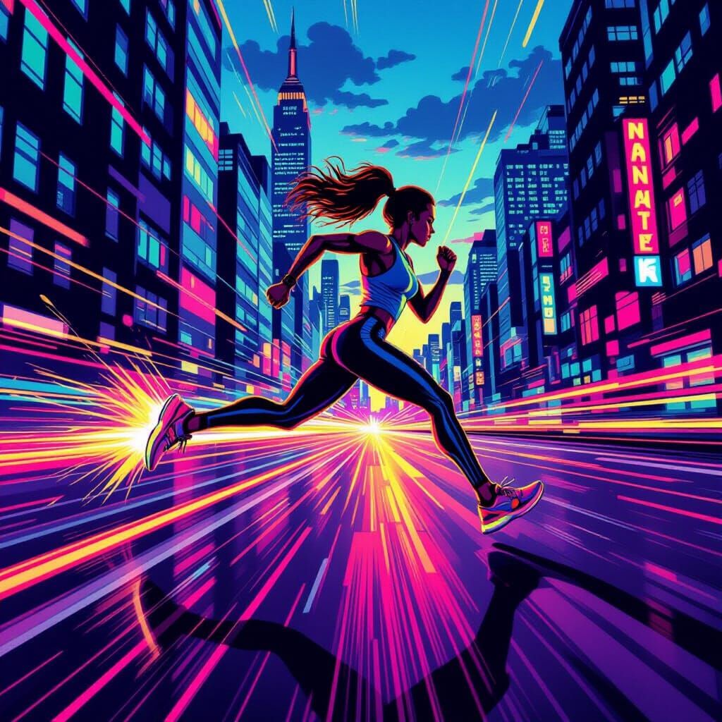 Speedster in Vibrant Comic Cityscape at Dusk