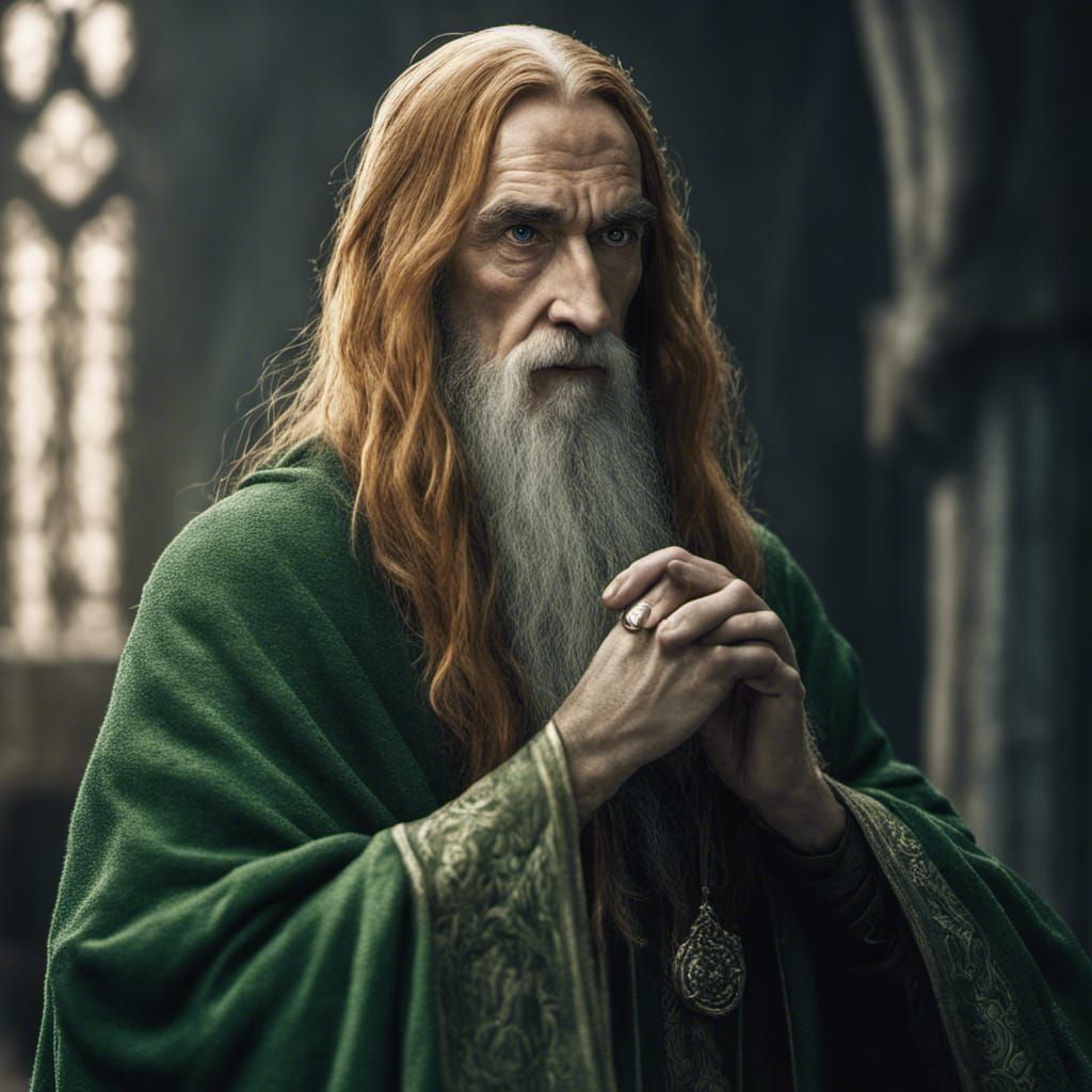 portrait of saruman in green robe with ginger hair - AI Generated ...