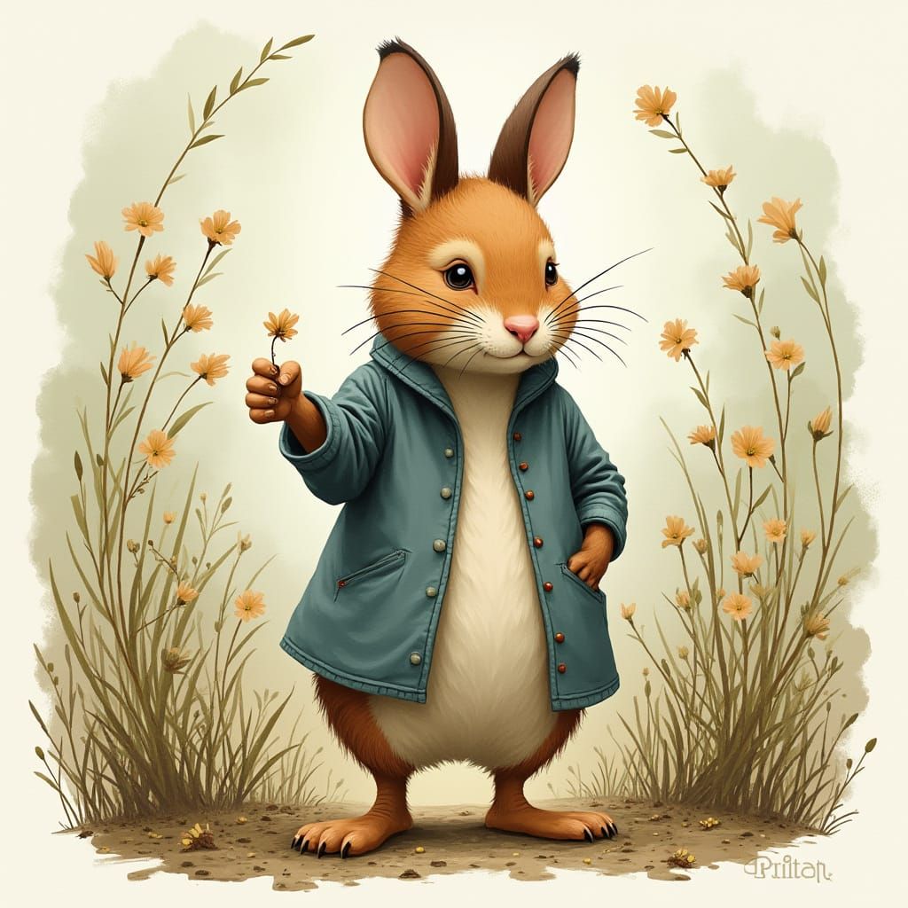 White Cat Portrait in Art Nouveau Style