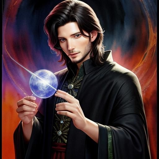 A sorcerer performing dark magic, he is looking like (Ben Barnes 1.5) (Watercolor:1.2) 