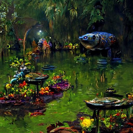 Fish pond by Claude Ferdinand Knab oil on canvas detailed