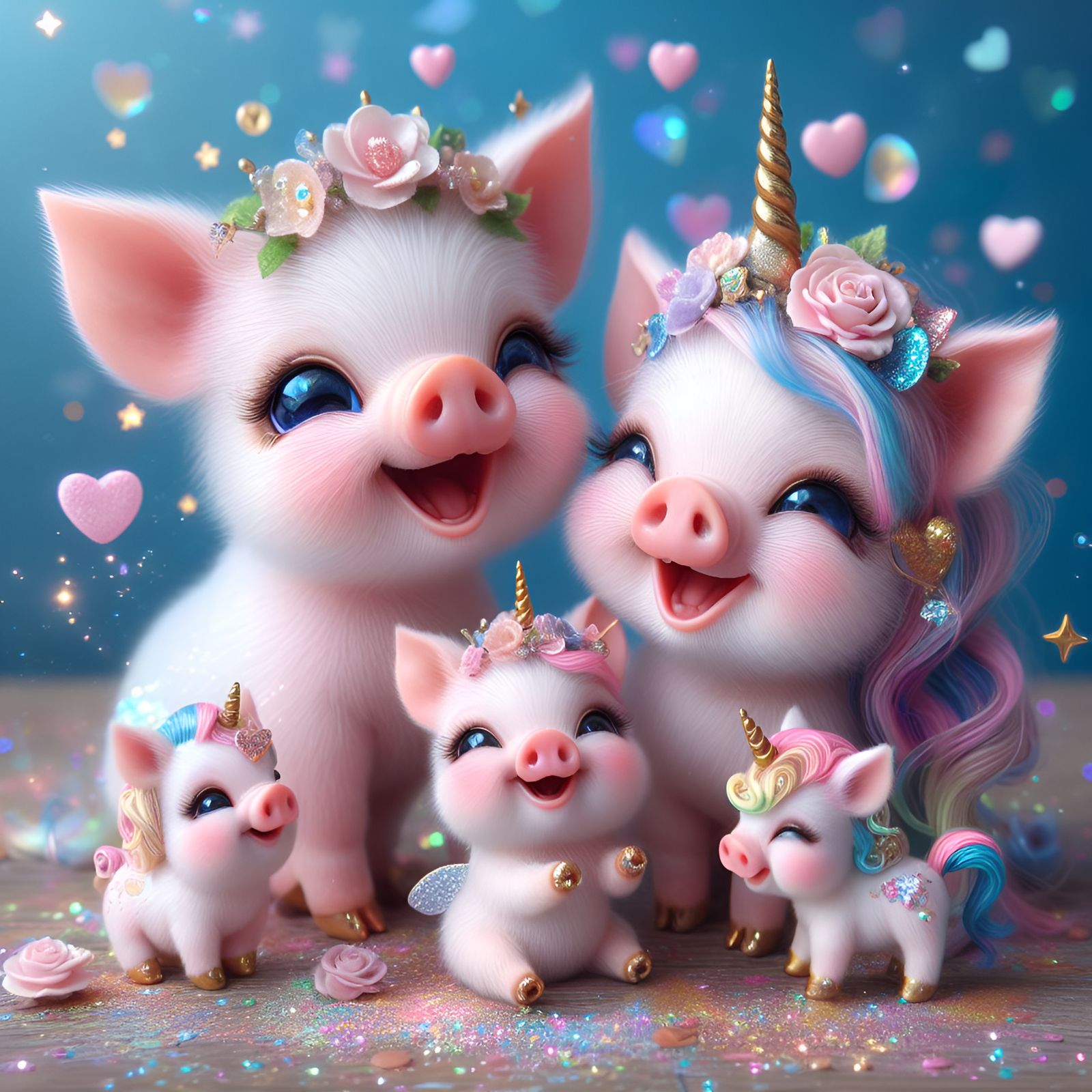 Happy Magical Pig Family
