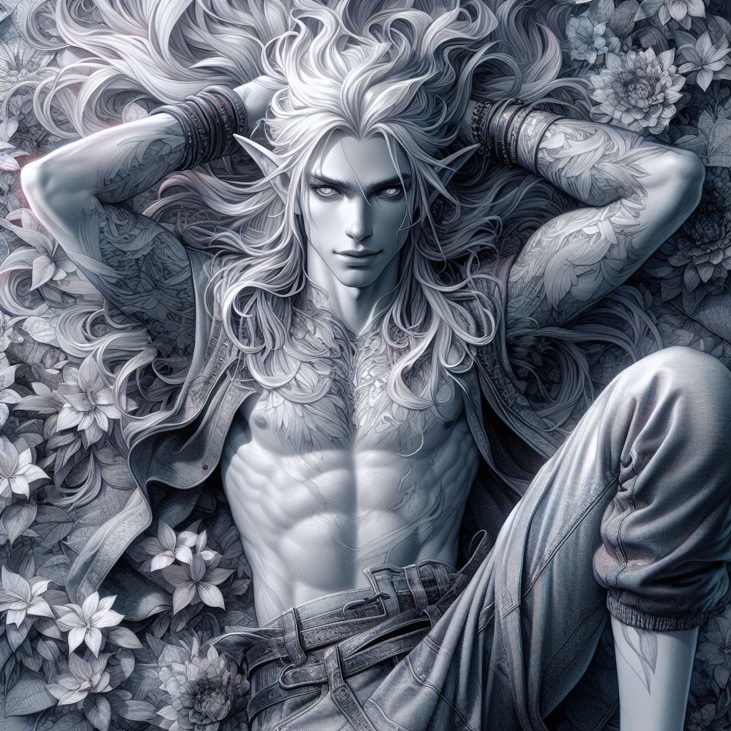 D3 Black and White Elven Flower Overhead Portrait