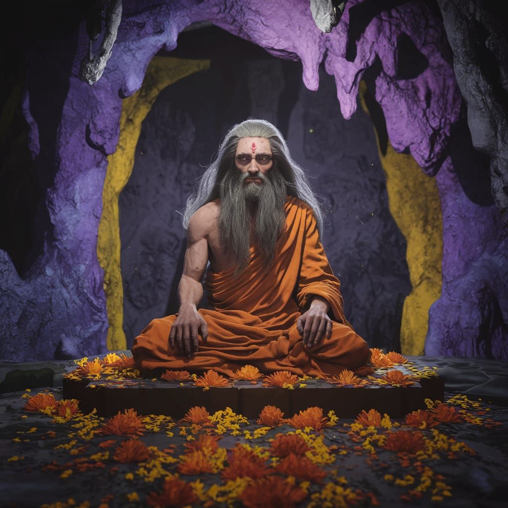 Cinematic Dark Fantasy Monk in Cave