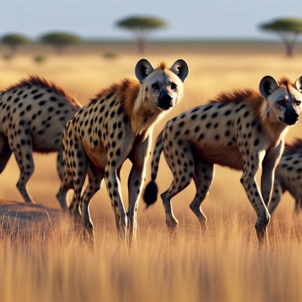 A group of evil hyenas hunting on the Savannah, 4k resolutio...