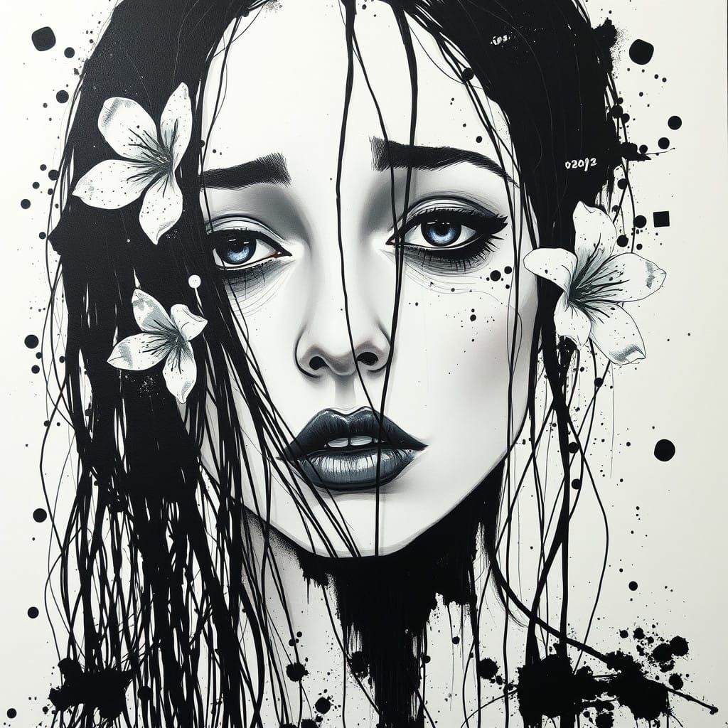 Mysterious Woman in Splatter Paint Style