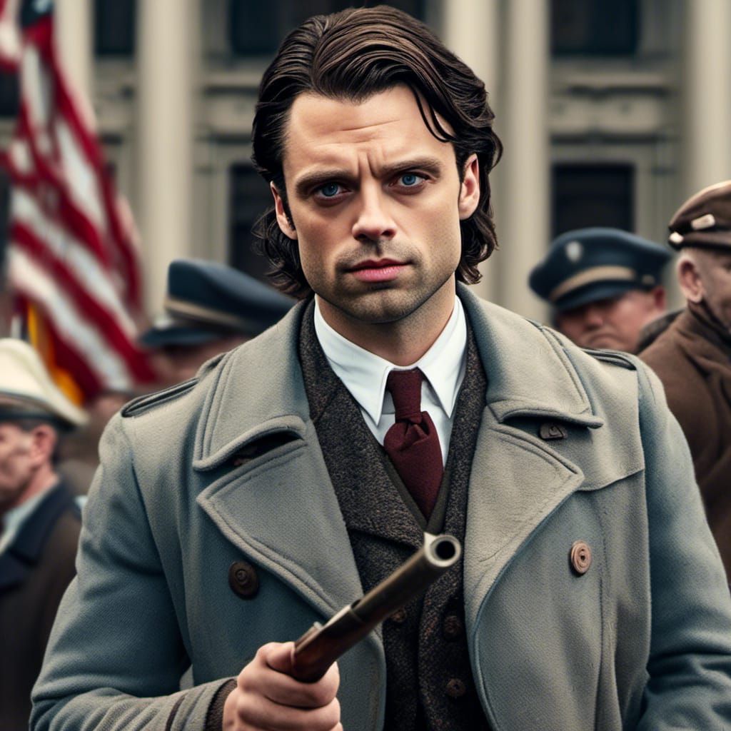 A beautiful highly detailed actor Sebastian Stan in a badass...