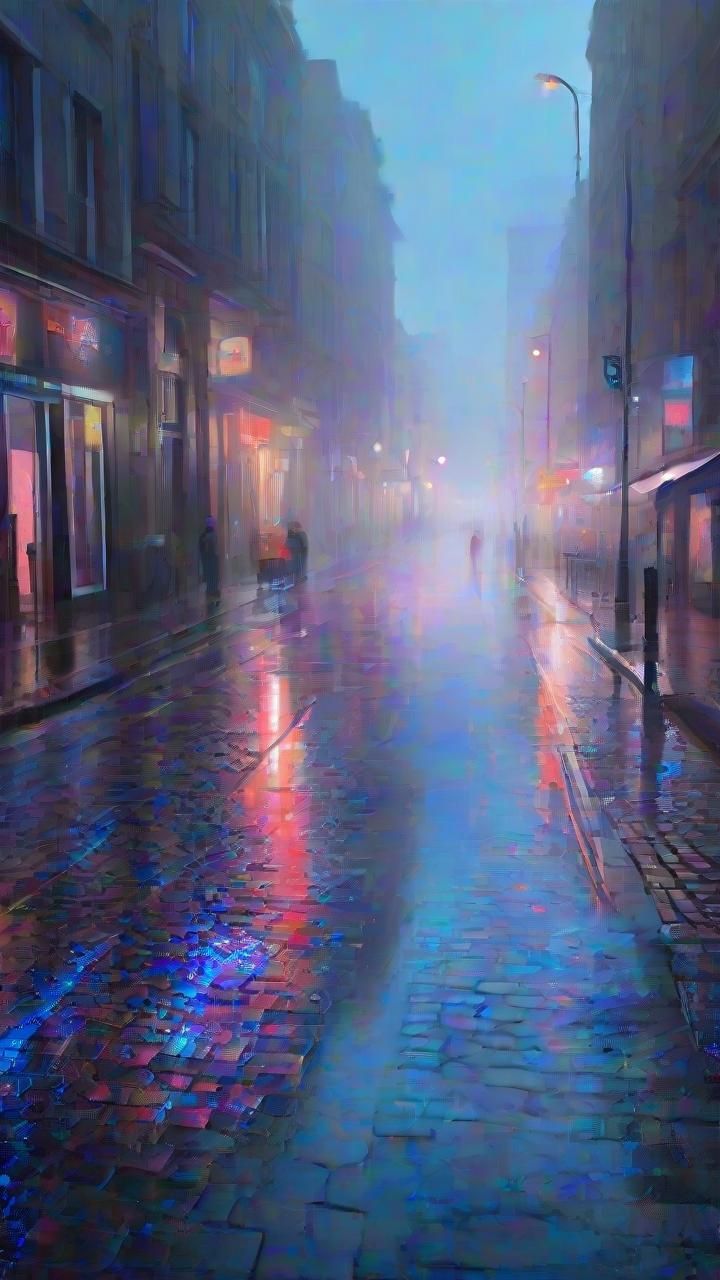 city lights and rain