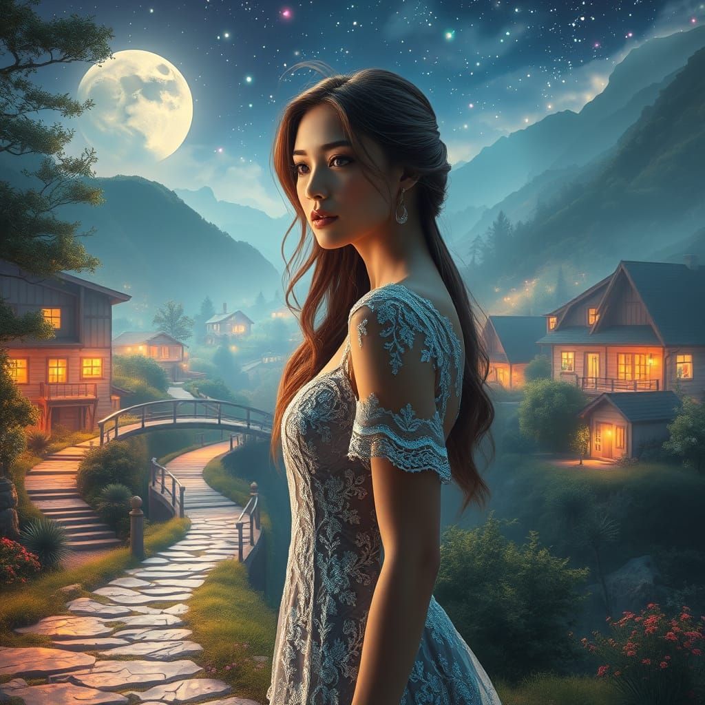 Ethereal Goddess Amidst Dreamlike Landscape