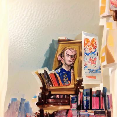 The king of crooked bookshelves with a portrait of his belov...