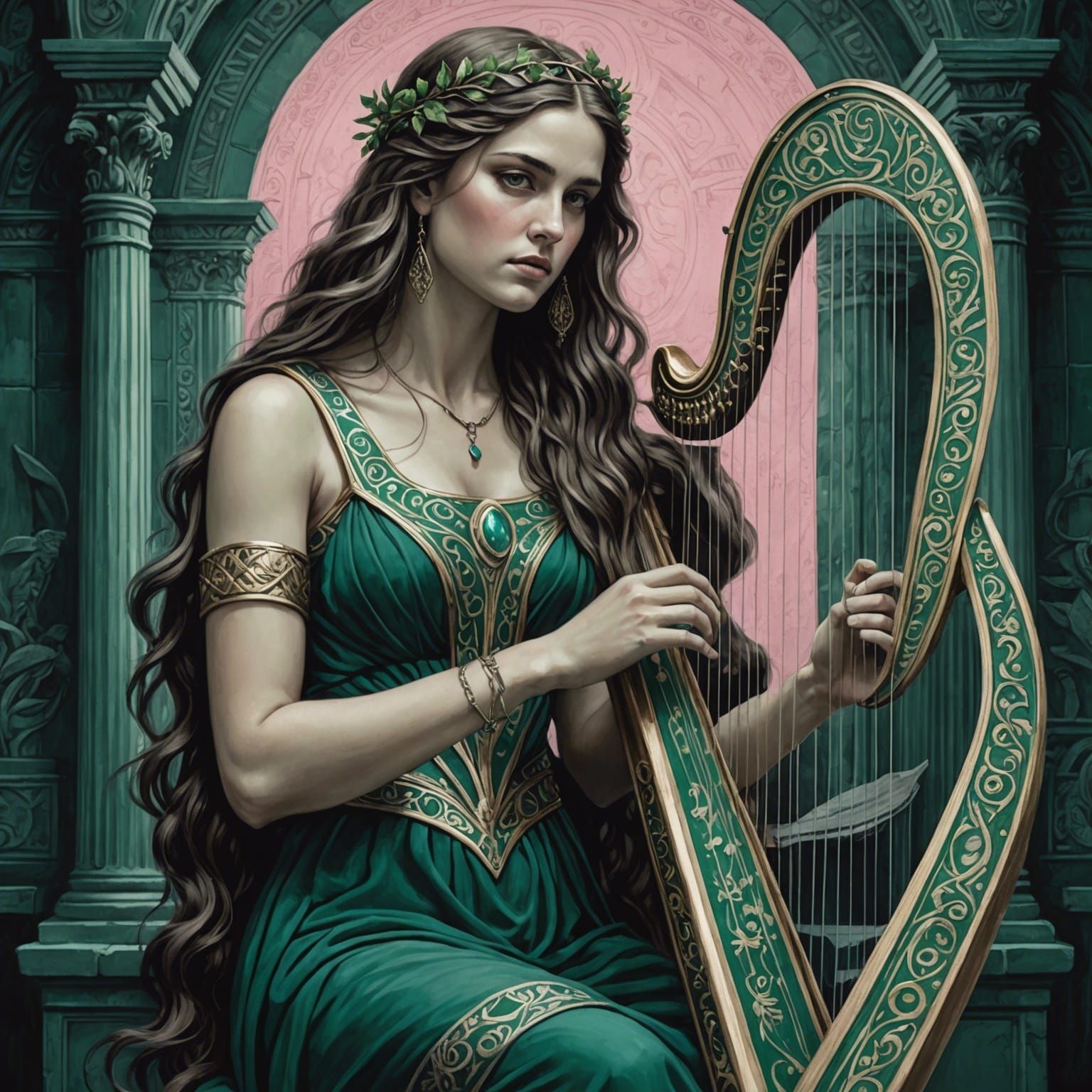 Young Greek goddess with harp. - AI Generated Artwork - NightCafe Creator